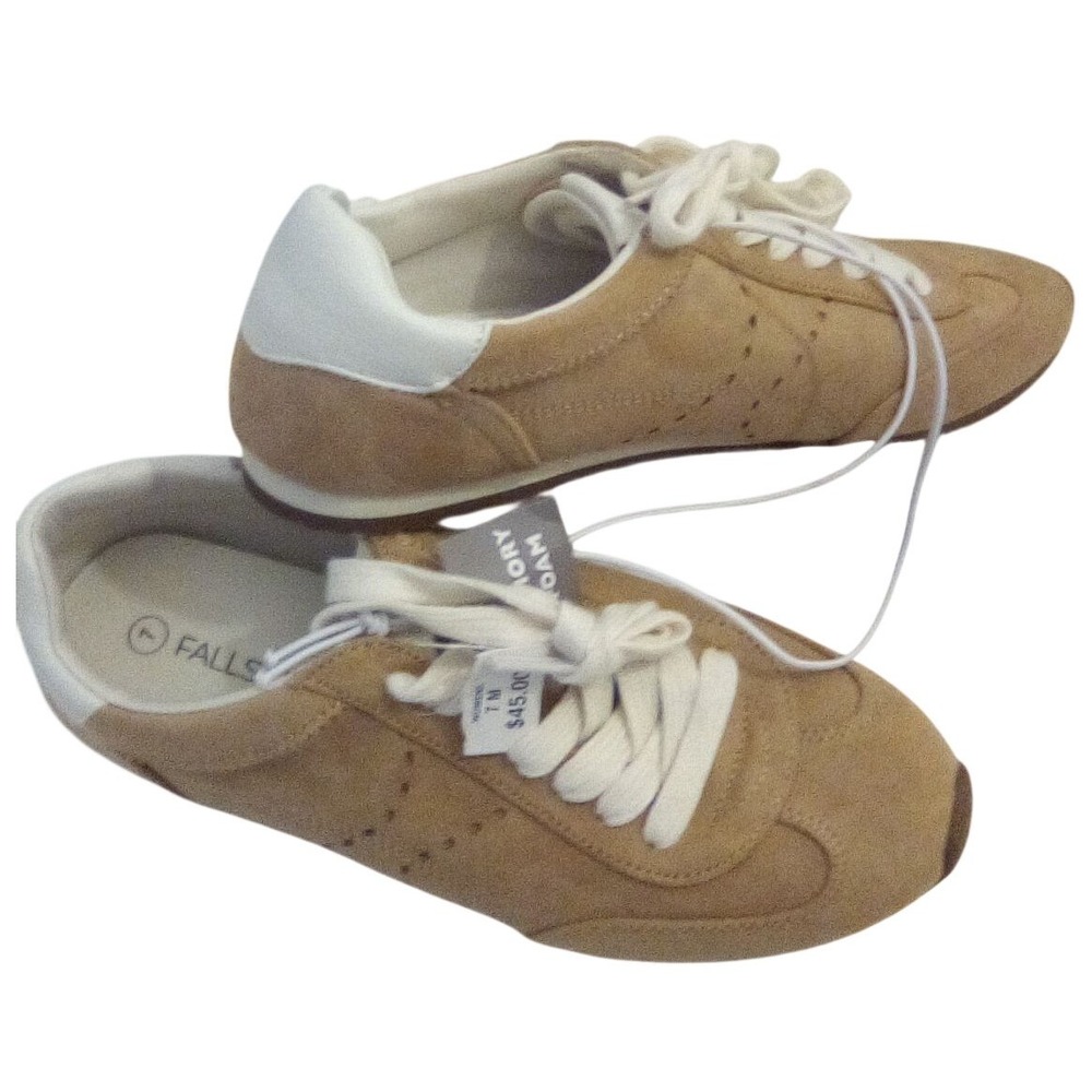 Falls Creek Womens Tan Faux Suede Memory Foam Sneakers Size 7 New - Picture 3 of 6